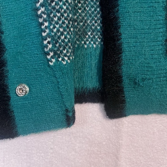 English Factory Checkered Cardigan Sz LG Green Tartan Plaid Oversized Sweater - Picture 4 of 12